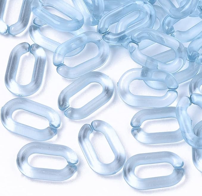 Beadthoven 100pcs Transparent Acrylic Linking Rings Oval Quick Link Connectors for Curb Chains Purse Eyeglass Chain DIY Craft Making 15x9x3mm (Light Sky Blue)