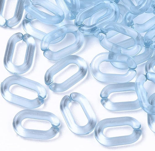 Beadthoven 100pcs Transparent Acrylic Linking Rings Oval Quick Link Connectors for Curb Chains Purse Eyeglass Chain DIY Craft Making 15x9x3mm (Light Sky Blue)