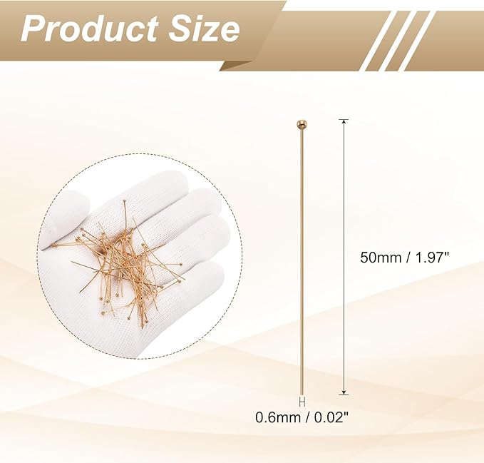 HARFINGTON 100pcs Ball Head Pins 1.97" 50mm Round Head Pins for Earring Pendant Necklace Bracelet Charm Jewelry Making Findings DIY Craft, Champagne Gold