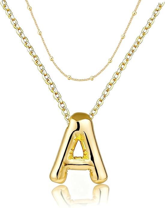 PANSHI Gold Initial Necklaces Gifts for Teen Girls Women Girlfriend Teen Girl Gifts Trendy Stuff Layered Bubble Letter Necklace Gold Jewelry Birthday Gift