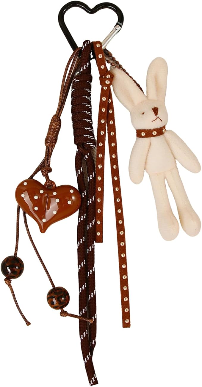 Kawaii Plush Keychain Purse Charms Cute Brown Bag Charms for Women Handbags