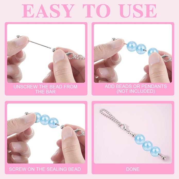 30 PCS Beadable Keychain Bars Bulk, Metal Blank Keychain Bars for Beads, DIY Beaded Key Chain Making Kit for DIY Crafts Jewelry Charms Making Supplies