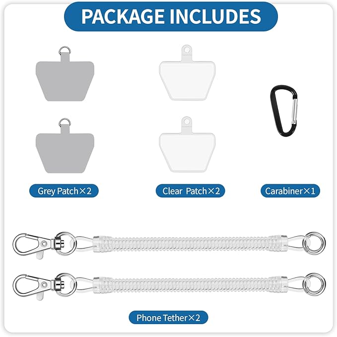 Doormoon Phone Lanyard Leash with 4 Patch, 2* Phone Tether, 4* Phone Tether Tab, 1* Carabiner for Climbing Outdoor Hiking Cycling Skiing Compatible for Smartphones Keys