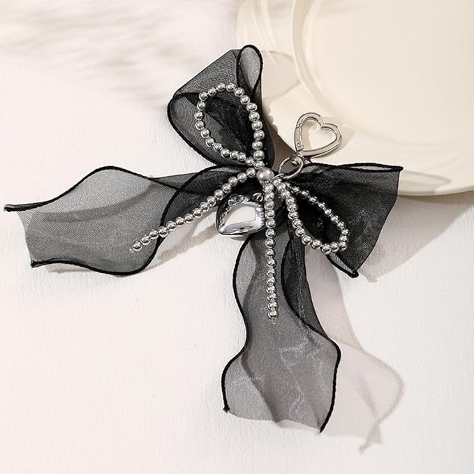 Pearl Bow Keychain Cute Y2k Lace Bowknot Keychain Coquette Aesthetic Accessories Bag Purse Handbag Backpack Charm