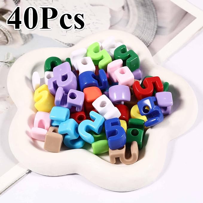 40 PCS Number Beads 3D Focal Bead Acrylic Loose for Jewelry Making Bracelet Necklaces Keychain Phone Bag Chain Key Chains (Mixed Color 5)