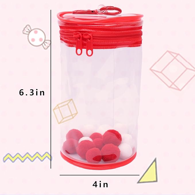 Clear Display & Storage Case for 17&15cm Plush Doll PVC Bag with Detachable Keychain for Collectible Toys and Cosmetics, Portable cases for Travel or Home Decor (red)