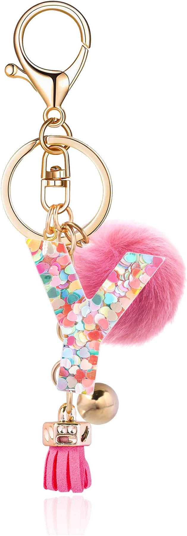 Resin Alphabet Initial Letter Keychain Keyring for Women Purse Handbags With Fur Ball Pom