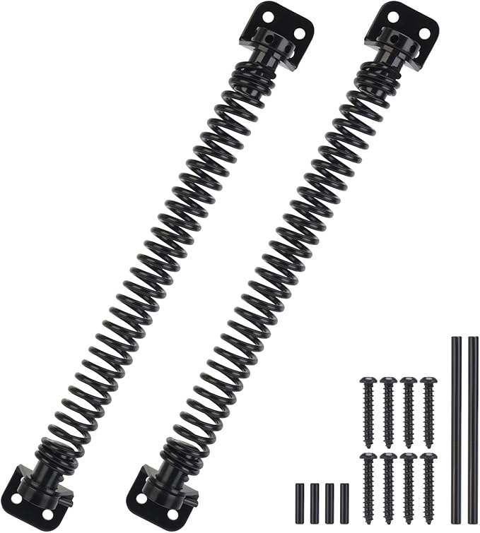 11-1/2" Gate Spring Self Closing Heavy Duty Door Springs to Close Door, Automatic Gate Closer with Adjustable Tools for Metal Gates, Wooden Fences and Vinyl Fence Gates(Black, 2 Pack)