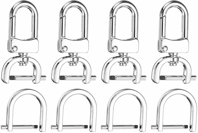 HARFINGTON 4pcs Detachable Snap Hook Swivel Clasp 3/4" (20mm) Zinc Alloy Lobster Claw Clasp with 4pcs D-Rings Screw in Shackle for Keychain Lanyard Purse DIY Purse Strap, Silver