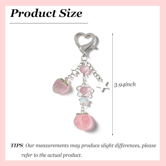 Cute Strawberry Keychain Y2k Keychain Purse Bag Charms for Handbags Aesthetic Peach Star Accessories Gifts for Women