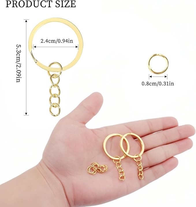 100Pcs Keychain Key Ring with Chain Bulk Split Key Chain,1.1 Inch Key Chains Parts with Open Jump Ring Connector for Jewelry Making Crafts (Gold)
