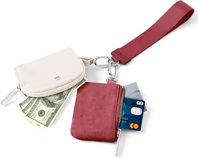 MEXS Keychain Wallet Mini Zip Around Wristlet Wallets for Women Detachable Dual Pouch Wristlet Portable Coin Purse Small Wallets