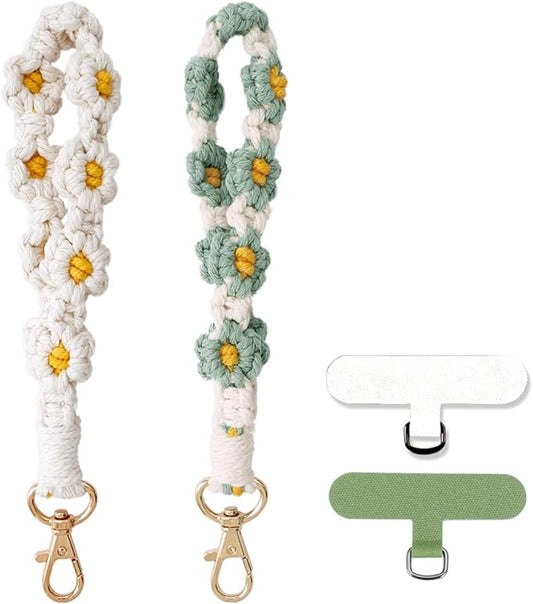 Boho Macrame Phone Wrist Strap, Cell Phone Lanyard with Tether Tab, Keychain Wristlet Charm, Anti-Loss Phone Chain