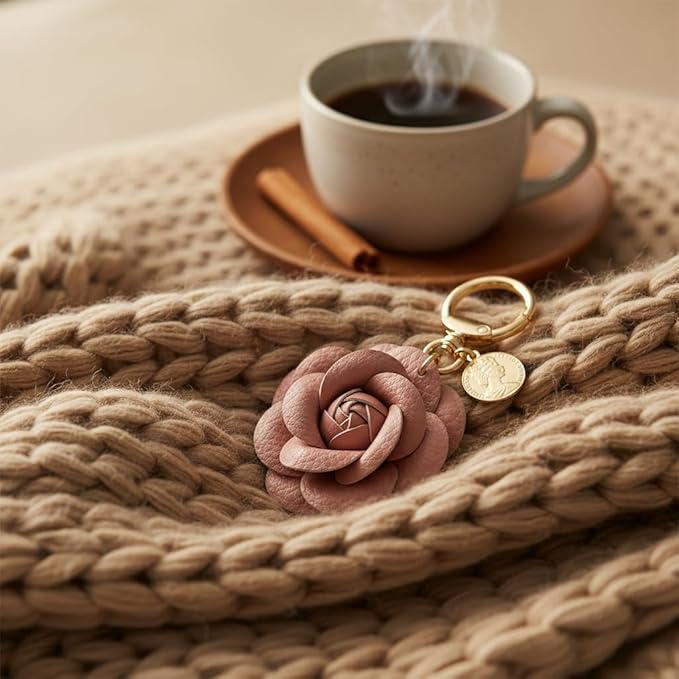 Acun Leather Flower Bag Charm Keychain for Women Faux Floral Coin Purse Charms