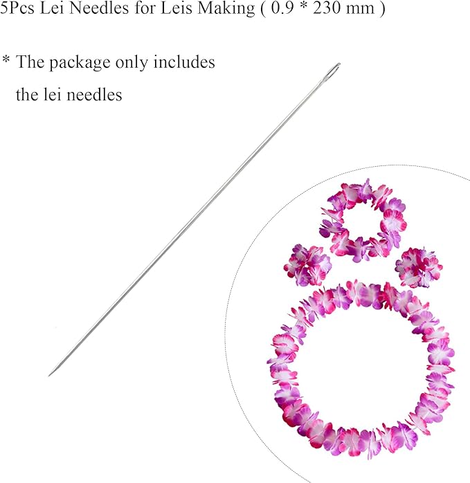 5Pcs Lei Needle for Leis Making, 9.1 Inch Large Eye Sewing Beading Needle for Art Craft Long Lei Needle to Make Hawaiian Flower Lei for Graduation Wedding Birthday Party, Dia 0.9mm, LXLVOUEG