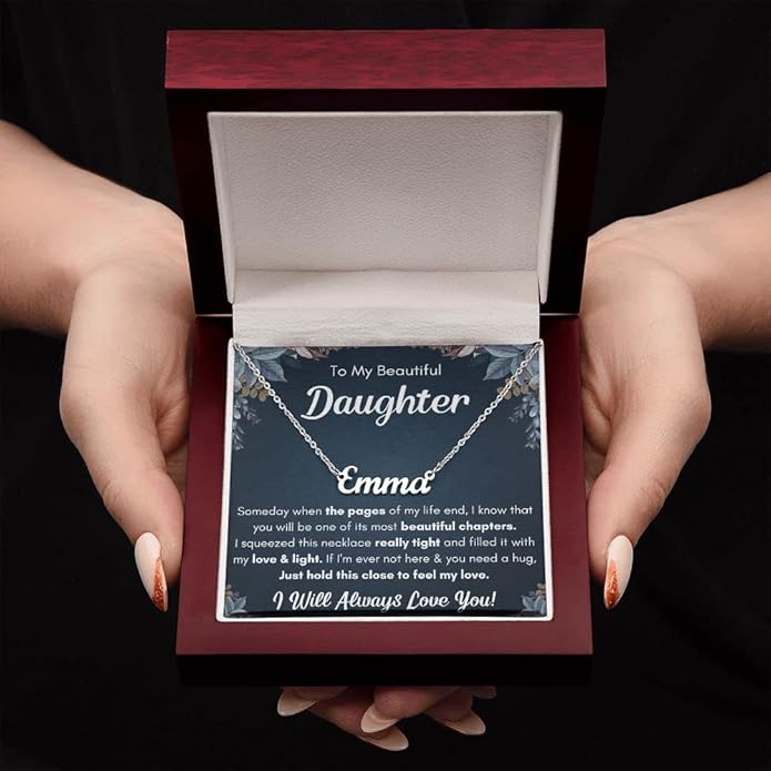 To My Beautiful Daughter Necklace from Mom & Dad | Cubic Zirconia Pendant with Heartfelt Message Card & Gift Box | Daughter Birthday, Graduation, Christmas Jewelry Gift from Parents