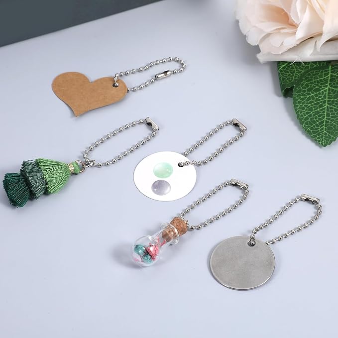 100 Pcs Ball Beads Chain 4 Inch Bulk Metal Chain Keychain Rings Silver Dog Tag Metal Chains with Connector Keychain Extension Chains for Tag Jewelry Making Hanging Decoration