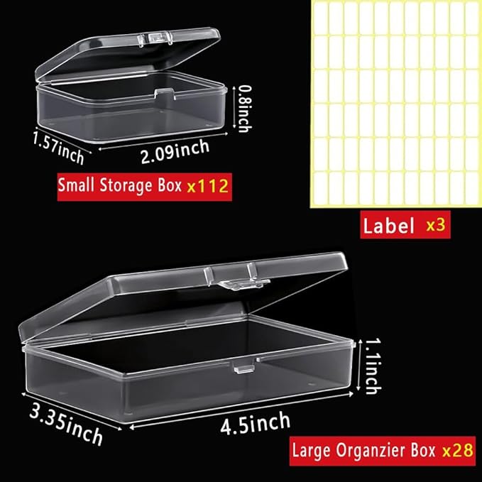 Bead storage container,140pcs Transparent Plastic Storage Containers Different Sizes,Crayon Box, Small Item Management Box And Labels,DIY Jewelry Craft Nails, Bracelets, Jewelry, Diamonds, 4.5x3.3x1.1