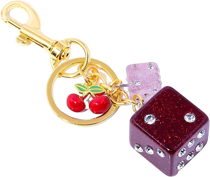 Lucky Dice Cherry Magic 8 Ball Keychain Billiard Ball Star Cherry Bags Charms Cute Y2k Keychain for Women Men