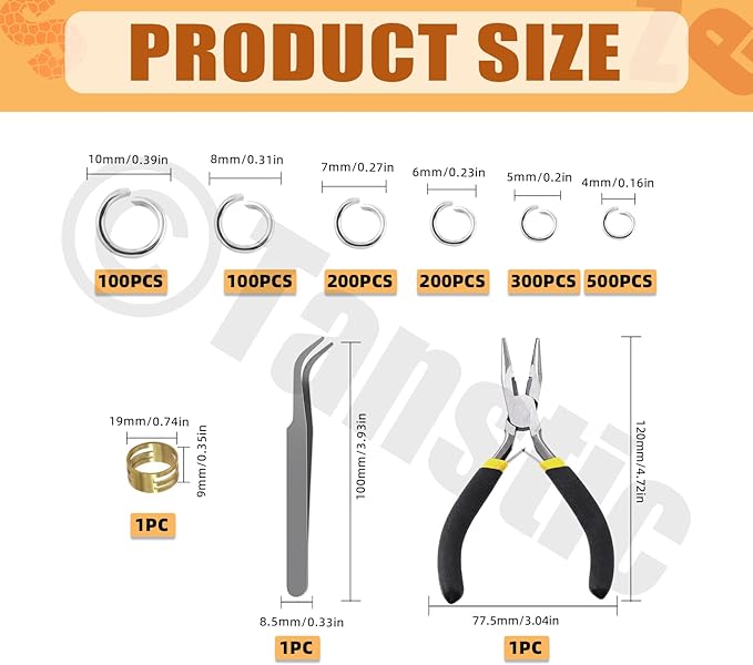 Tanstic 1403Pcs Silver Open Jump Rings Kit - 4mm, 5mm, 6mm, 7mm, 8mm, 10mm With Opener, Pliers and Tweezer for Jewelry Making