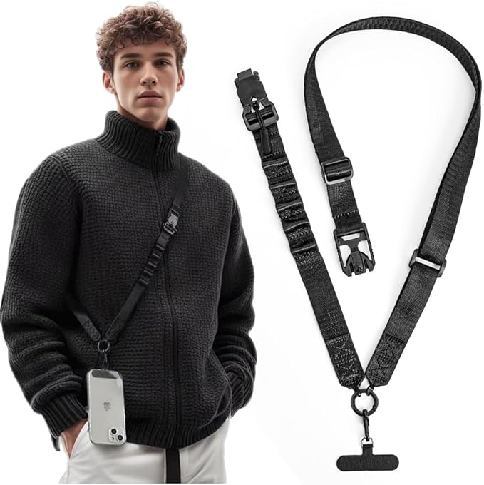 Phone Lanyard Crossbody with Hanging Loops, Clip and Go Strap for Phone with Zipper Wallet, Adjustable Elastic Phone Strap