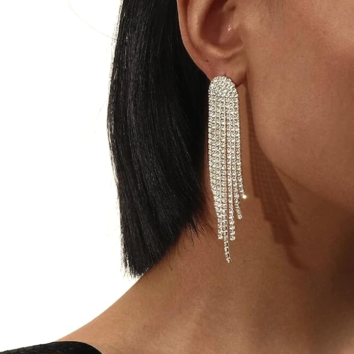 HERIER Rhinestone Earrings Dangling for Women Chandelier Statement Tassel Earrings Girls Silver Sparkly Drop Cubic Zirconia Crystal Earrings Long Dangle Costume Jewelry