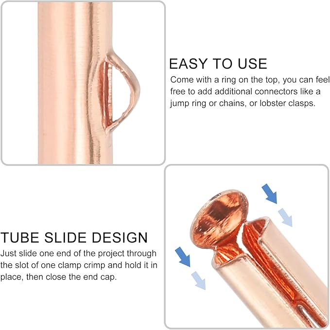 uxcell 100Pcs Slide on End Clasps, 30mm Tube Ball Bead Slider Crimp Ends for Multi-Strand DIY Craft Making, Rose Gold