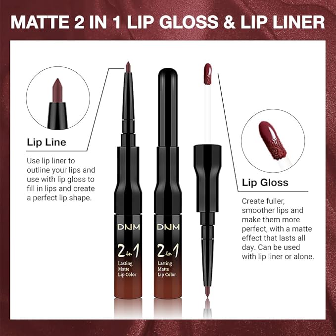 evpct 1Pcs Dark Oxblood Red Matte Lip Liner and Liquid Lipstick Stain Makeup Set for women, Red Long Lasting Smudge Proof vampire makeup Lipstick labiales matte mate larga duracion listip 24 hours
