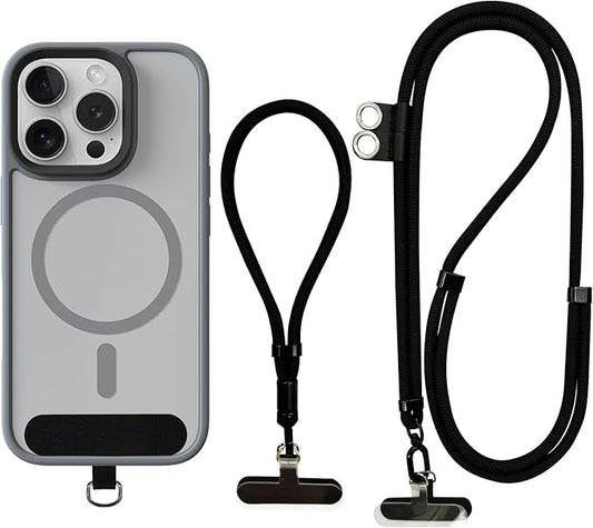 2 Pack Phone Lanyard and Wrist Strap Set, Black Adjustable Crossbody Neck Strap & Secure Phone Wrist Strap with 4 Pcs Tether Tabs, Universal Multifunctional for Most Smartphones iPhone Android