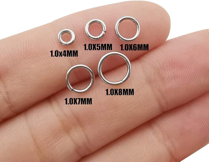 WOCRAFT 1000 Pcs Mix 4mm 5mm 6mm 7mm 8mm Stainless Steel Jump Rings for Jewelry Making, Necklaces, Bracelets, Earrings, Keychains, DIY Craft
