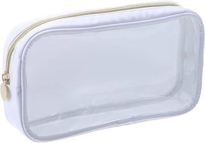 uxcell Clear Makeup Bag Small Cosmetic Bag Case Transparent Toiletry Organizer with Zipper, Portable Makeup Pouch for Daily Use Travel, Medium, White