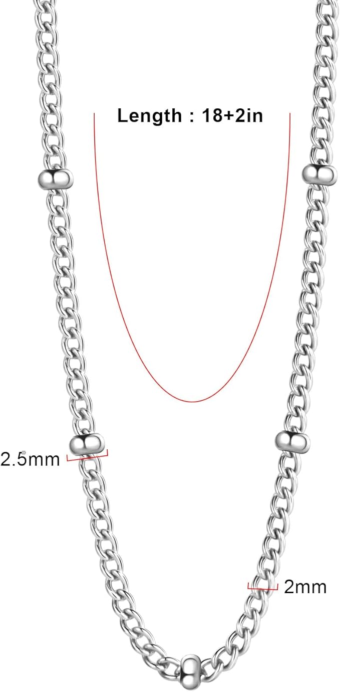 24PCS Curb Satellite Necklace for Jewelry Making 2MM Stainless Steel Curb Link Chains Bulk for DIY Necklace
