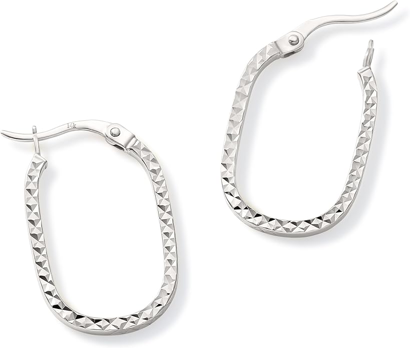 Paperclip Oval Hoops in Real 10K White Gold with a Diamond-Cut Finish | 30mm Length | Real Gold, Stamped for Authenticity
