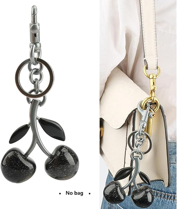 Cherry Keychain for Purse - Resin Alloy Silver Cherry Bag Charm，Cute Fruit Accessory for Women/Gift/Home/Car