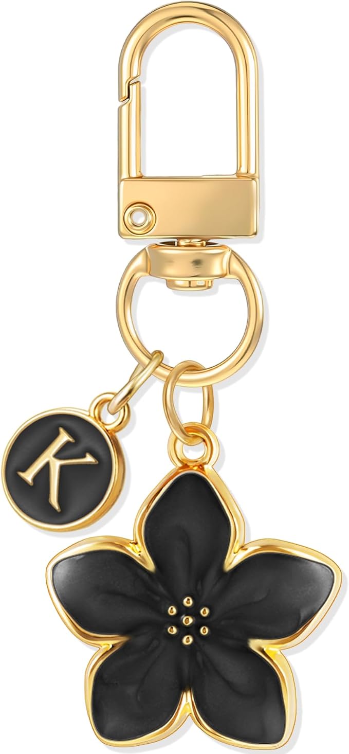 XGALBLA Cute Flower Initial Letter Keychain for Women, Flower Charms, Bag & Purse Charms for Handbags & Backpacks Accessories