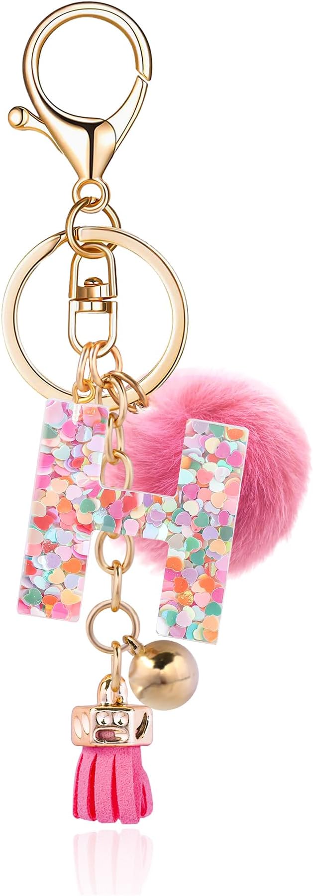 Resin Alphabet Initial Letter Keychain Keyring for Women Purse Handbags With Fur Ball Pom