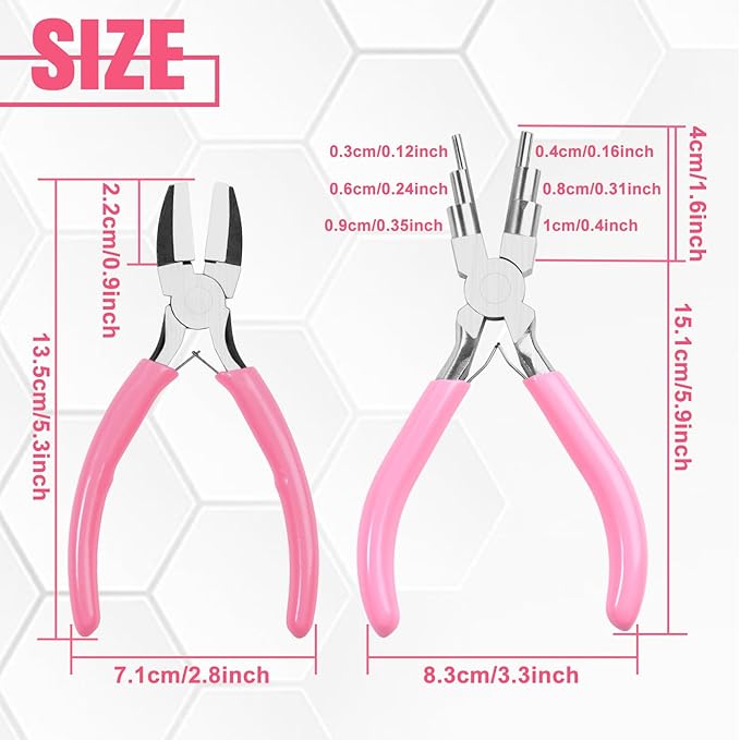 2 Pcs Jewelry Making Tools, Soft Jaw Plier with 6 in 1 Bail Making Plier 3mm to 10mm, Flat Nose Pliers with 2 Replacement Tips Wire Looping and Bending Pliers for Wire Wrapping Straightening