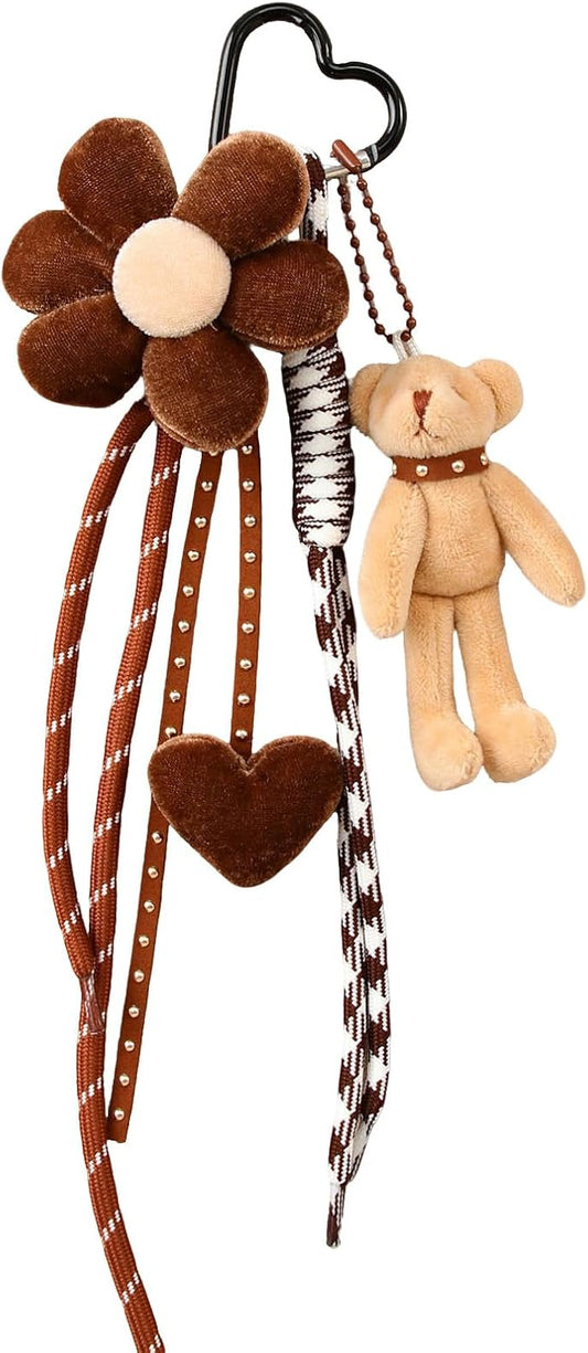 Kawaii Plush Keychain Purse Charms Cute Brown Bag Charms for Women Handbags
