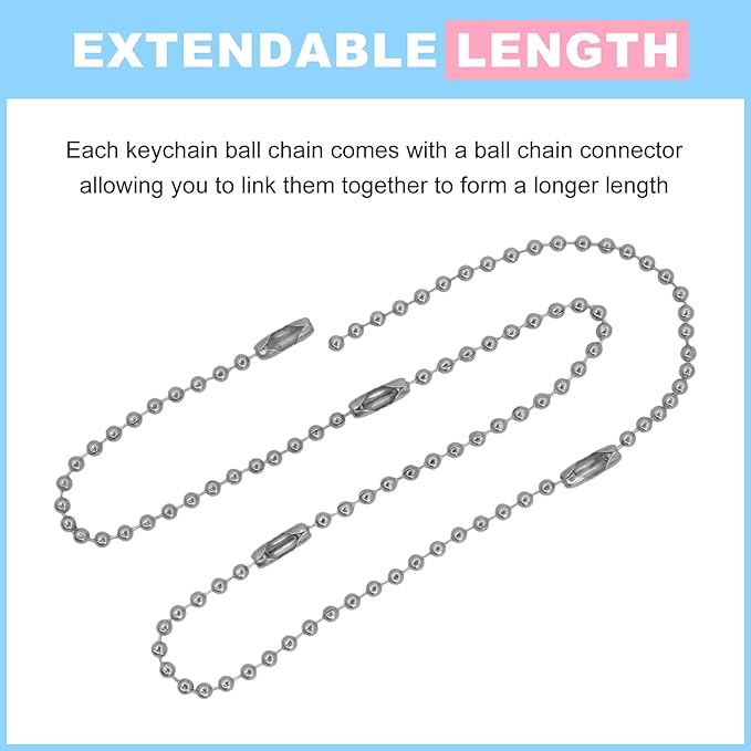200 pcs Bead Ball Chains,4 Inch Keychain Rings,for Jewelry Making DIY Crafts Hanging Decoration（Silver）