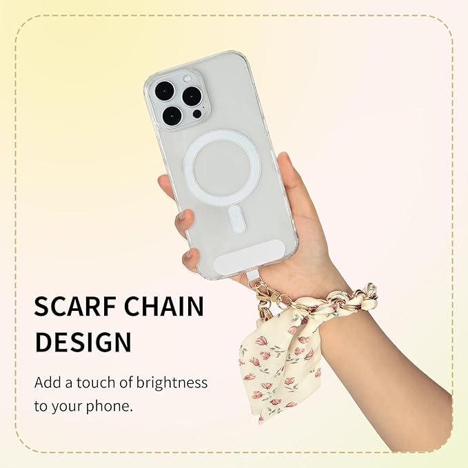 Fycyko Phone Wrist Strap with Gold Metal Scarf and Universal Tether Tab, Aesthetic Print Design Ribbon Chain, Multi-Purpose Accessories for Bag Key Cellphone for Men Women Girls-Beige Floral