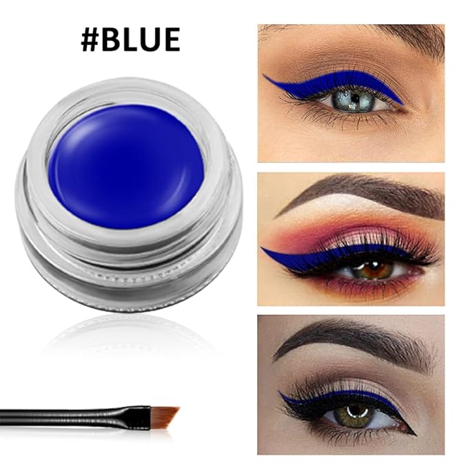 Erinde Blue Gel Eyeliner Waterproof, Long Lasting Eyeliner Gel Pot, Intense Color Smudge-Proof Eye Liner Makeup, Matte Waterline Eye Liner with 2PCS Brushes, 03 Blue