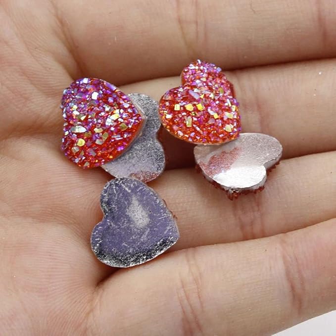 100PCS Heart Shape Resin Buttons, 0.47inch Glitter Flatback Love Buttons Flat Scrapbookiing Making Craft Decor for DIY Crafts Necklace Earring Bracelet