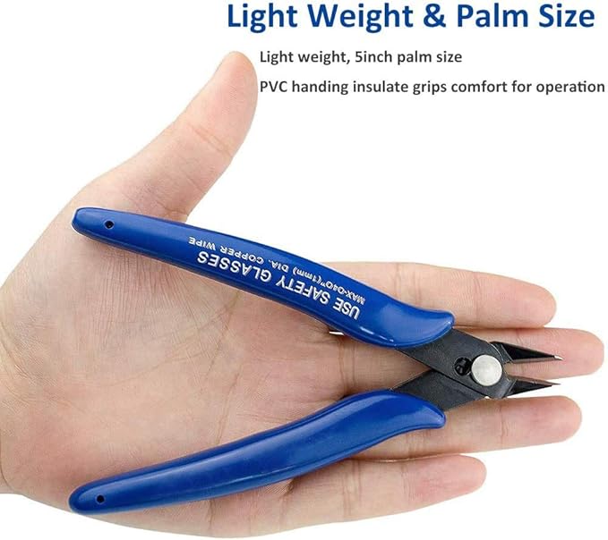 Flush Wire Cutter, 5PACK Blue Diagonal Cutting Pliers Side Cutter Nippers Micro Wire Cutter Wire Clippers Wire Snips (5inch size)