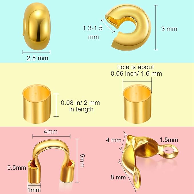 2100 Pieces Brass Tube Crimp Beads Wire Guardians Bead Tips Knot Covers for DIY Jewelry Bracelets Necklaces Making(Assorted Colors)