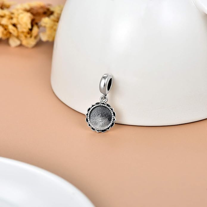 LONAGO 925 Sterling Silver Personalized Photo Charm Fit Compatible for Bracelet Necklace Customized Heart Round Shape Picture Bead