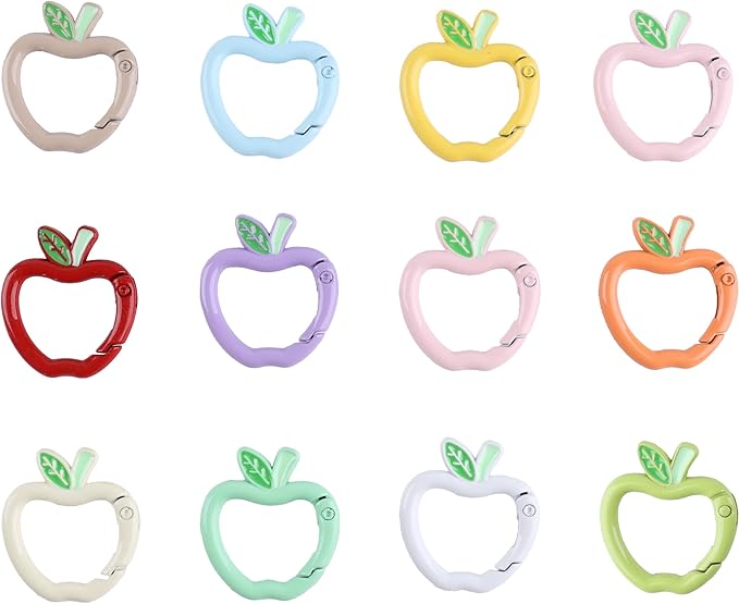 12 Pack Cute Carabiner Keychain Clips,Apple Shape Carabiner Clip Aluminum Clips for Keychains, Water Bottle Holders, Dog Leashes
