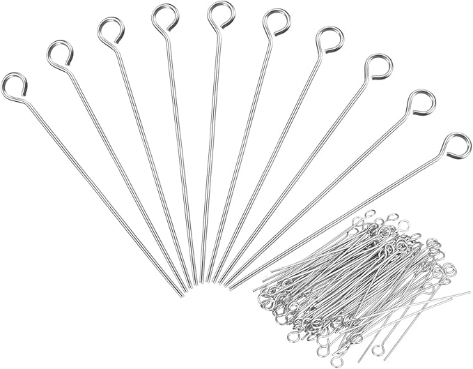 PATIKIL 200Pcs 304 Stainless Steel Jewelry Eye Pins 45mm 22 Gauge Silver Open Eye Pins for Jewelry Making DIY Craft Necklaces Bracelets Earrings