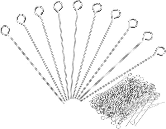 PATIKIL 200Pcs 304 Stainless Steel Jewelry Eye Pins 45mm 22 Gauge Silver Open Eye Pins for Jewelry Making DIY Craft Necklaces Bracelets Earrings