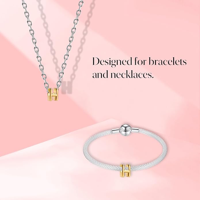 S925 A-Z 14K Gold Plated Initial Letter Alphabet Charms for Pandora Bracelets and Necklaces Women, Gifts for Couple Family Friend on Birthday Anniversary Christmas Mothers Valentine's Day Grad