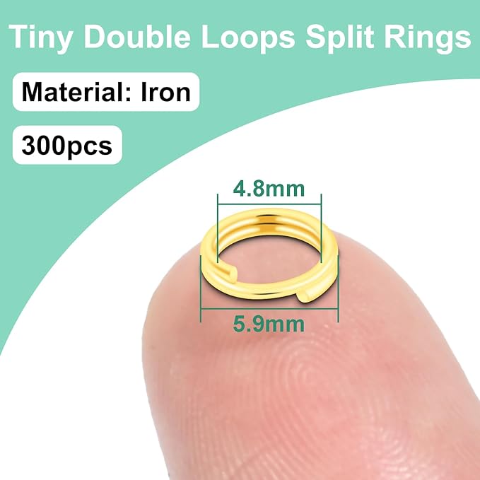 6mm 300 PCS Gold Tiny Split Ring for Jewelry Making, Double Loops Split Jump Rings Necklaces Bracelets Earrings Metal Mini Key Rings DIY Craft Hardware